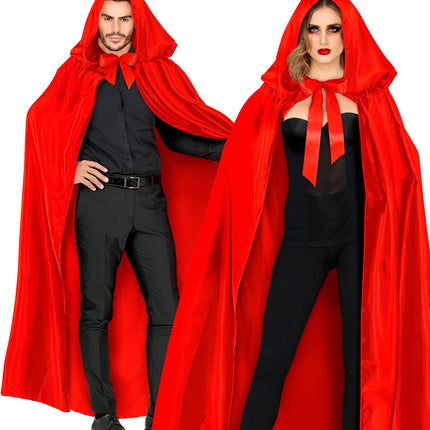 e-carnavalskleding-SYK Satijnen cape rood met muts