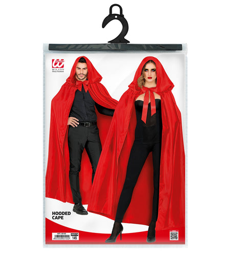 e-carnavalskleding-SYK Satijnen cape rood met muts