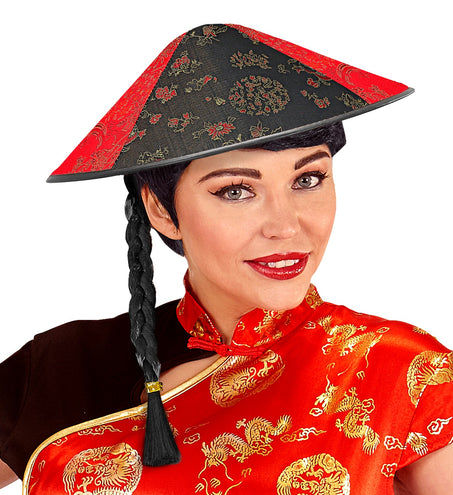 e-carnavalskleding-SYK Satijnen hoed Chinese man met staartjes