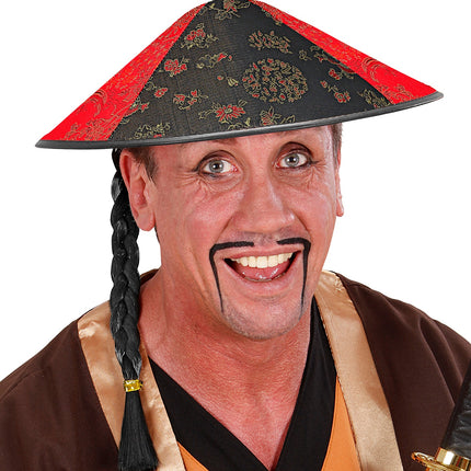 e-carnavalskleding-SYK Satijnen hoed Chinese man met staartjes