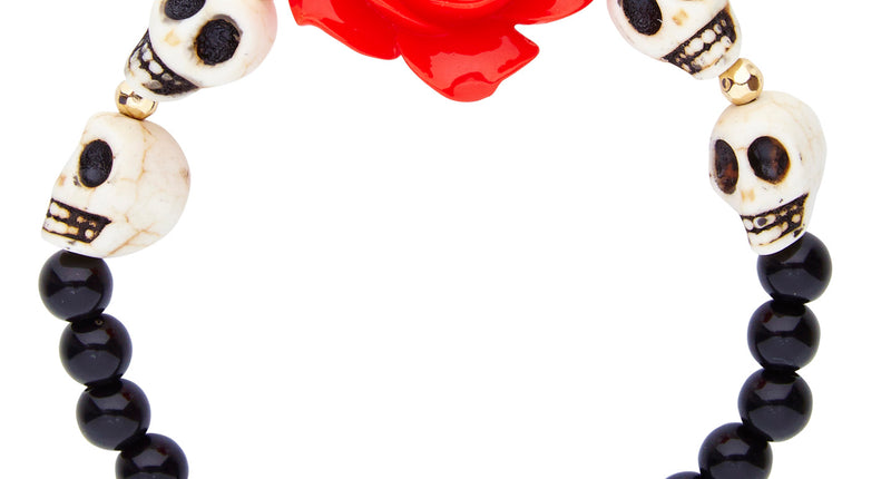 e-carnavalskleding-SYK Schedel armband met rode roos