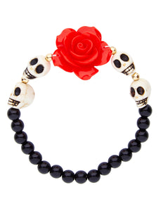 e-carnavalskleding-SYK Schedel armband met rode roos