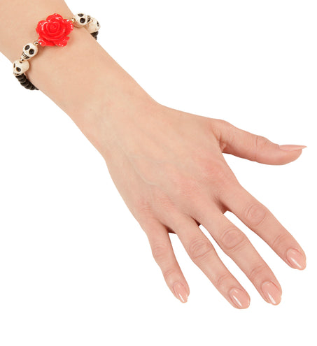 e-carnavalskleding-SYK Schedel armband met rode roos