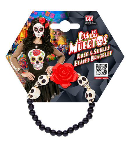 e-carnavalskleding-SYK Schedel armband met rode roos