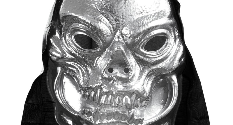 e-carnavalskleding-SYK Schedel masker zilver metallic met capuchon