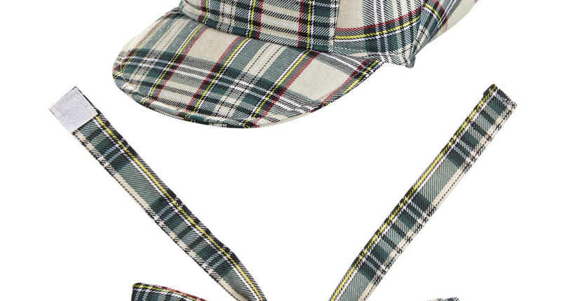 e-carnavalskleding-SYK Schotse pet tartan met strik ruit beige