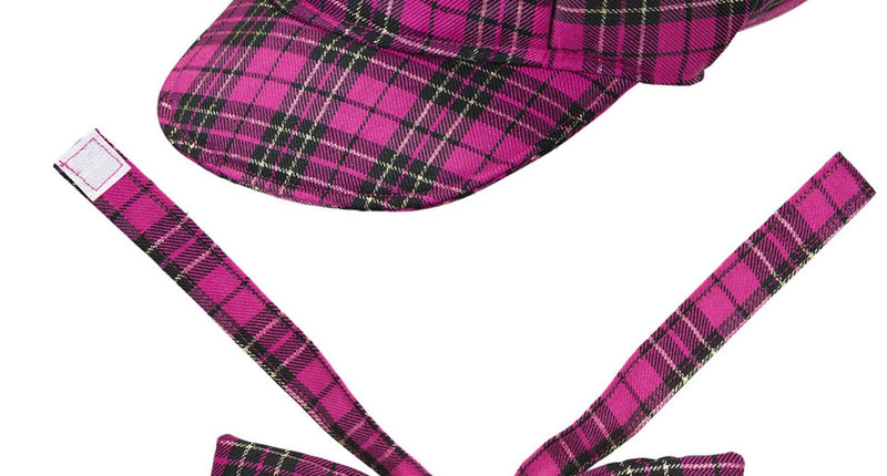 e-carnavalskleding-SYK Schotse pet tartan met strik ruit roze