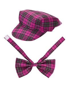 e-carnavalskleding-SYK Schotse pet tartan met strik ruit roze