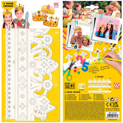 e-carnavalskleding-SYK Set van 6 beschilderbare kronen, 3 soorten assorti
