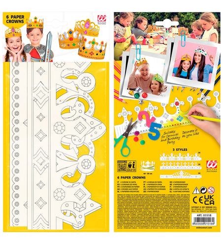 e-carnavalskleding-SYK Set van 6 beschilderbare kronen, 3 soorten assorti