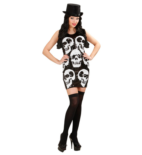 e-carnavalskleding-SYK Sexy skelet jurk met schedels
