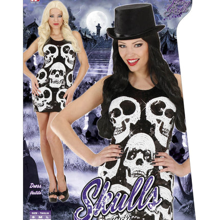 e-carnavalskleding-SYK Sexy skelet jurk met schedels