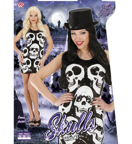 e-carnavalskleding-SYK Sexy skelet jurk met schedels
