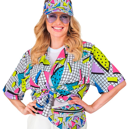 e-carnavalskleding-SYK Shirt jaren 80 funky fashion wit