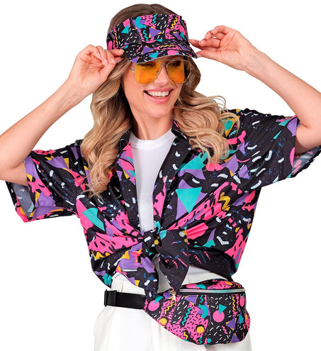 e-carnavalskleding-SYK Shirt jaren 80 funky fashion zwart