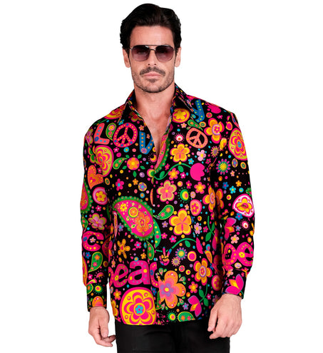 e-carnavalskleding-SYK Shirt neon hippie peace
