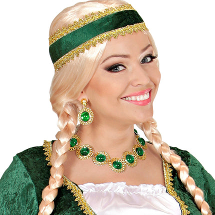 e-carnavalskleding-SYK Sieraden set middeleeuwse koningin groen