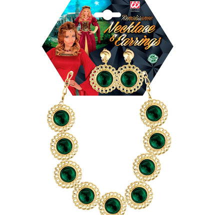 e-carnavalskleding-SYK Sieraden set middeleeuwse koningin groen
