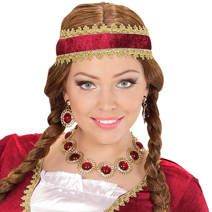 e-carnavalskleding-SYK Sieraden set middeleeuwse koningin rood