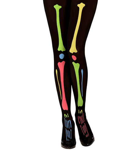 e-carnavalskleding-SYK Skelet panty met botten neon