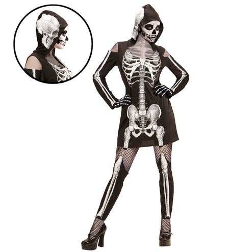 e-carnavalskleding-SYK Skeletjurk met schedel voor dames