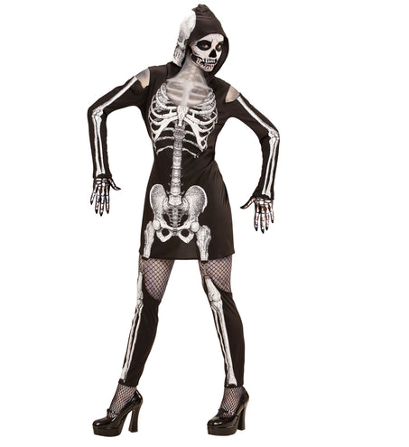 e-carnavalskleding-SYK Skeletjurk met schedel voor dames