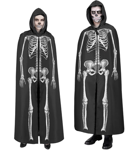 e-carnavalskleding-SYK Skeleton cape met capuchon zwart