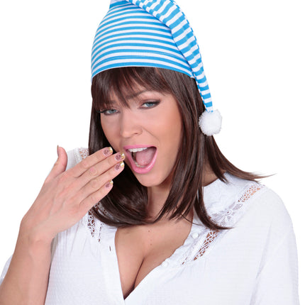 e-carnavalskleding-SYK slaapmuts blauw-wit