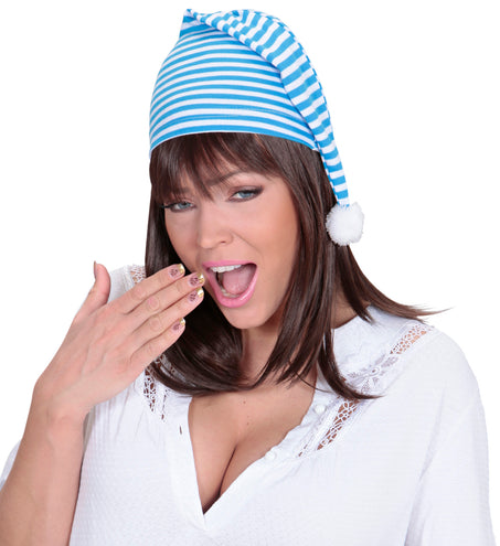 e-carnavalskleding-SYK slaapmuts blauw-wit