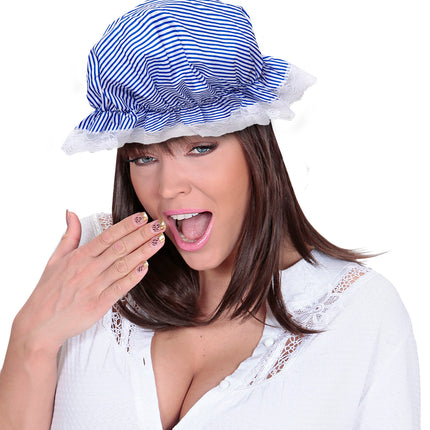 e-carnavalskleding-SYK Slaapmuts blauw wit gestreept