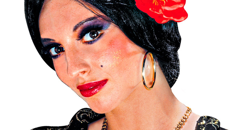 e-carnavalskleding-SYK Spaanse pruik Flamenco met bloem vrouw