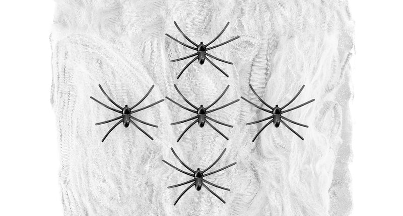 e-carnavalskleding-SYK Spinnenweb 100 gram met 5 spinnen