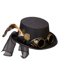 e-carnavalskleding-SYK Steampunk hoge hoed zwart met stofbril