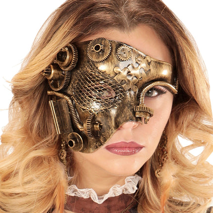 e-carnavalskleding-SYK Steampunk masker bruin goud