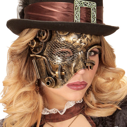 e-carnavalskleding-SYK Steampunk masker bruin goud