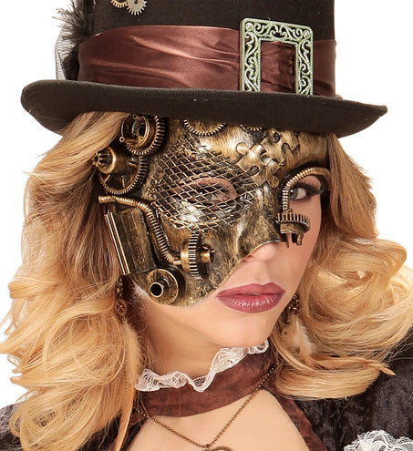 e-carnavalskleding-SYK Steampunk masker bruin goud