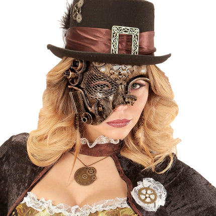 e-carnavalskleding-SYK Steampunk masker bruin goud
