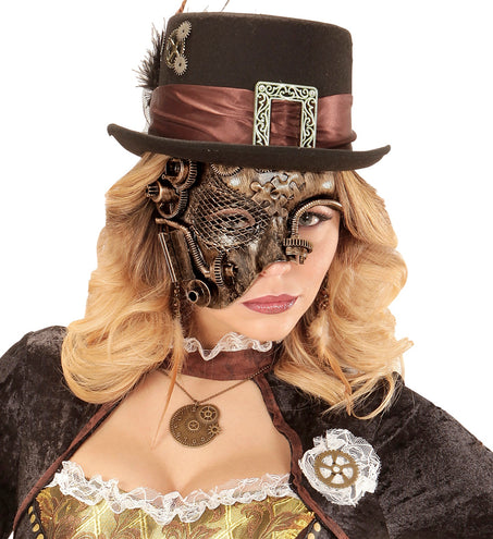e-carnavalskleding-SYK Steampunk masker bruin goud