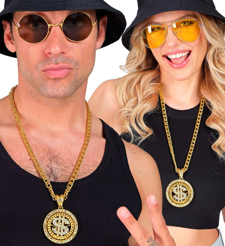 e-carnavalskleding-SYK Strass dollarketting goud