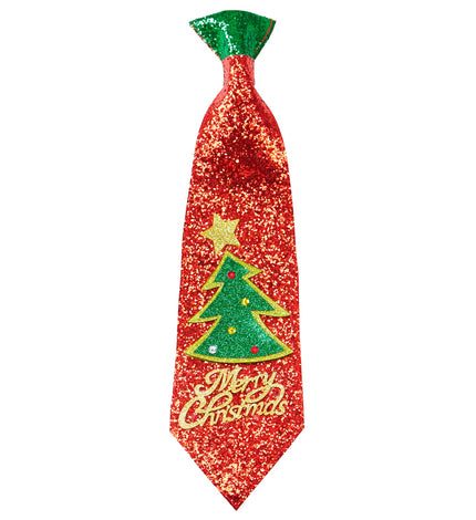 e-carnavalskleding-SYK Stropdas kerstboom glitter rood