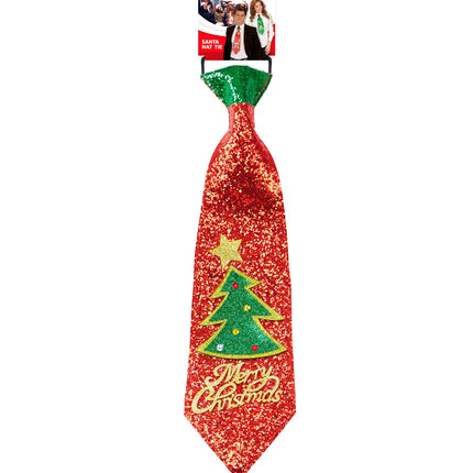 e-carnavalskleding-SYK Stropdas kerstboom glitter rood