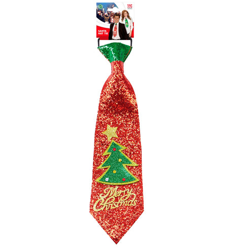 e-carnavalskleding-SYK Stropdas kerstboom glitter rood