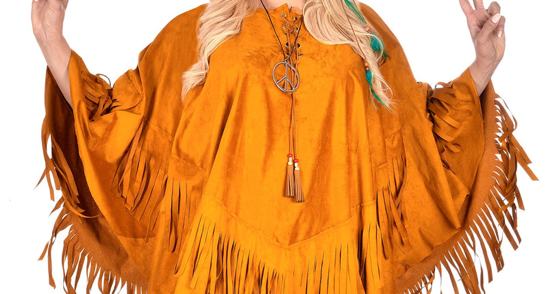 e-carnavalskleding-SYK Suede indianen poncho met slierten