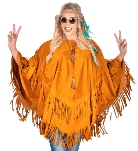 e-carnavalskleding-SYK Suede indianen poncho met slierten