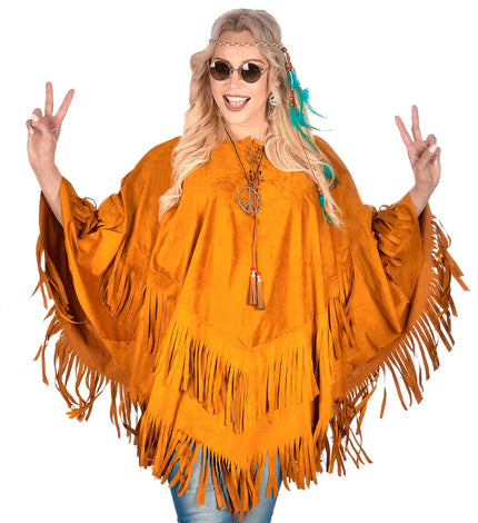 e-carnavalskleding-SYK Suede indianen poncho met slierten