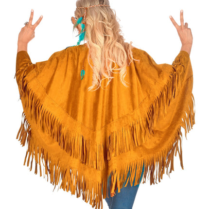 e-carnavalskleding-SYK Suede indianen poncho met slierten