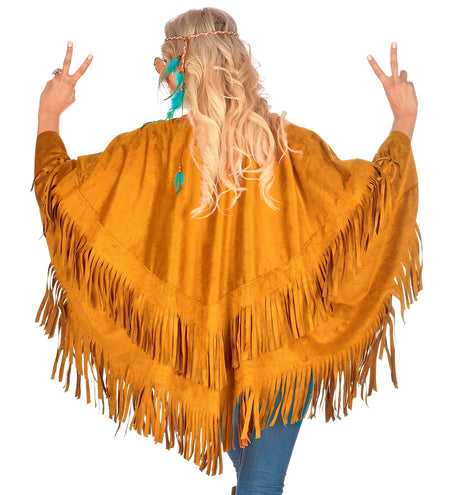 e-carnavalskleding-SYK Suede indianen poncho met slierten