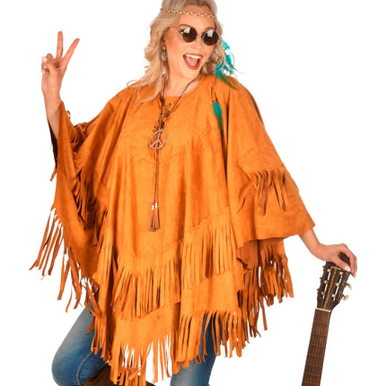 e-carnavalskleding-SYK Suede indianen poncho met slierten