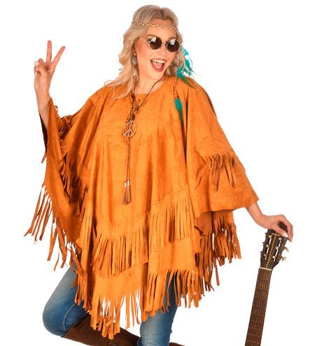 e-carnavalskleding-SYK Suede indianen poncho met slierten