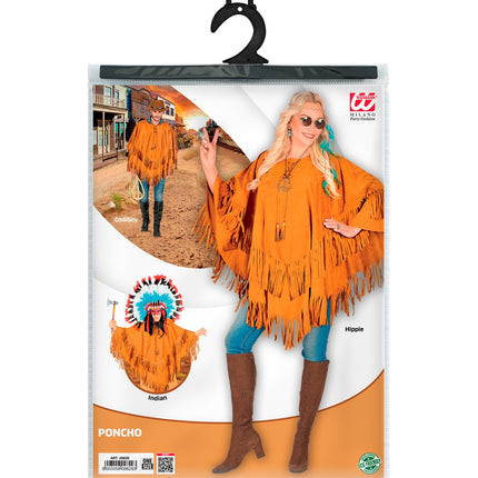 e-carnavalskleding-SYK Suede indianen poncho met slierten